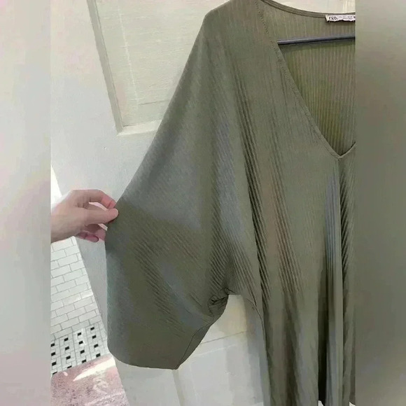 ZARA olive green lightweight flowy‎ dress size large - Picture 6 of 7